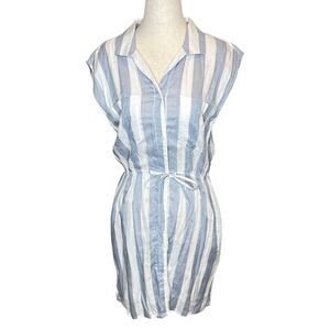 Japna Dress Womens SMALL Blue White Stripe Tie Waist Shirt Dress Short Sleeve